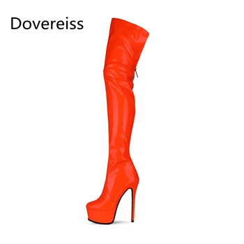 Dovereiss Moda pentru Femei Pantofi de Iarna Concis Platformă Nouă Sexy de culoare Roșu-Portocaliu Peste genunchi, cizme cu Fermoar 35-45