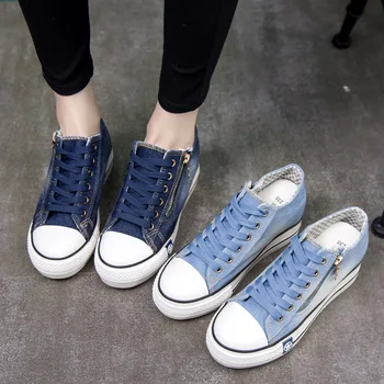 XDA 2019 Clasic de Moda pentru Femei pantofi Casual Vintage Spălate Denim Pânză Plat Platforma de Dantela-up cu fermoar Bascheti bord Pantofi D227