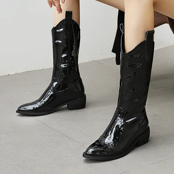 Lapolaka Moda Noua Fierbinte Toc Patrat Negru Pantofi Pentru Femeie Cizme De Sex Feminin Alunecare Pe De Primăvară De Toamnă La Jumătatea Vițel Cizme Pentru Femei Încălțăminte