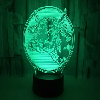3D LED USB Moda Cap de Vacă Multicolore Lampa Copil Cadouri Dormitor Lumina de Noapte Petrecere Acasă de Artă Decorativă de Iluminat Cablu