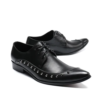 Zapatos Para Hombre Negru Bărbați Împânzit Italiană Pantofi Pentru Barbati Din Piele Subliniat Toe Dantela-Up Pantofi Nunta, Pantofi De Afaceri