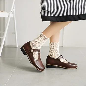 Vintage Pantofi Oxfords pentru Femei Balerini Pantofi Casual Rotund Toe Moda Apartamente Student Încălțăminte Liane Pantofi Fete Mari Dimensiuni