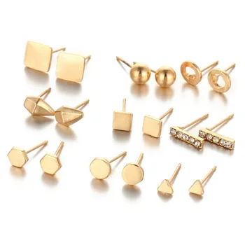 9 Perechi Aur, Argint Culoare Cristal Aliaj Stud Cercei Set Feminin Geometrice Piercing Cercei Pentru Femei Partid Cadou