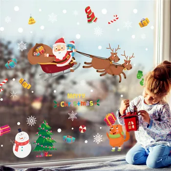 2020 Crăciun Fericit Autocolante de Perete Fereastra de Sticlă a Festivalului de Decalcomanii de Perete Mos craciun picturi Murale Anul Nou, Decoratiuni de Craciun pentru Decor Acasă