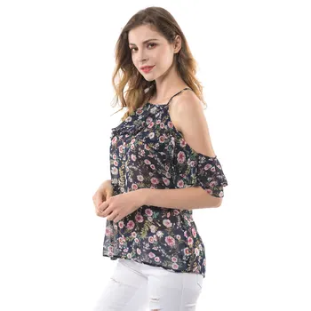 Apperloth Vara Femei Florale Imprimare De Pe Umăr Șifon Cămașă Fără Mâneci Topuri Rezervor Bluza Tricouri Femei 2018 Doamnelor Imbracaminte