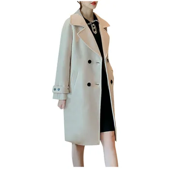 Toamna Geaca De Iarna Noua Moda Femei Haină Lungă De Lână Femei Slim Tip Feminin Iarna Rever, Haine De Lână Îmbrăcăminte Exterioară Palton #109