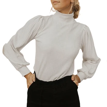 Birou Doamnă în Alb Elegant Guler Butoane Casual Slim cu Maneca Lunga T-Shirt Femei Îmbrăcăminte de Toamnă-coreean Topuri Tee 2020 SJ7351E
