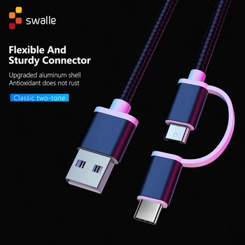 Swalle Cablu Micro USB 2A Încărcător Rapid USB Cablul de Nailon Împletite Cablu de Date pentru telefon Android de încărcare 2 in 1 usb cablu C