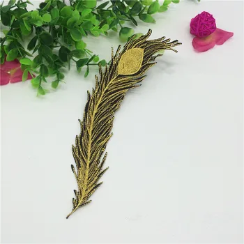 Fir de aur pene de păun broderie pânză plasture adeziv de călcat dans haine decorative DIY accesorii
