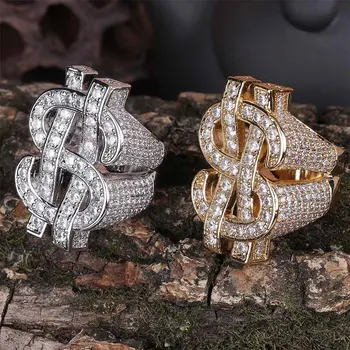 GUCY Dolar Inele Micro Pave Inel Zirconiu Cubi Toate Iced Out de Culoare de Aur Placat cu Personalitate de Moda Hip Hop de Bijuterii Cadouri Pentru Bărbați