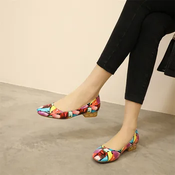 Meotina Femei Pantofi De Culori Amestecate Pompe Doamnelor Rotund Toe Tocuri Joase Încălțăminte De Vară De Sex Feminin De Cauzalitate Lady Pantofi Galben De Mari Dimensiuni 43