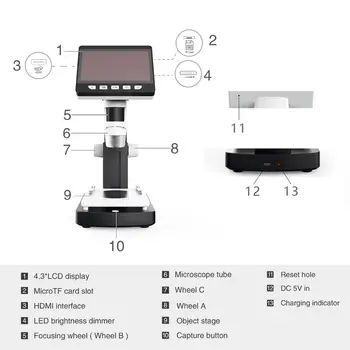 1000x digital microscop electronic microscop video 4.3 inch HD ecran LCD de lipit microscop telefon reparații Lupa