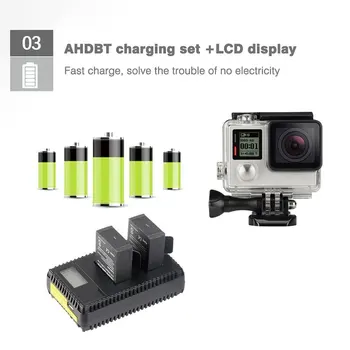 3.7 V 1600mAh AHDBT-201/301 Baterie Reîncărcabilă + LCD Digital Dual Charger Pentru Gopro Hero 3 3+ Foto Accesorii