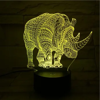 Animale Rhinoceros 3D Lampă de Iluminat pentru Copii CONDUS de Spirit Lumina de Noapte Multicolore, Decor Acasă Copil Jucărie Cadou Luminaria Copil Lamparas