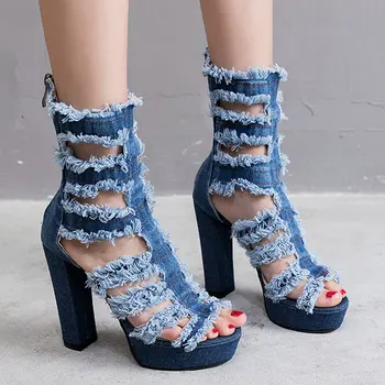 Frumos Pop Femei Ciudat Albastru Pompe Tocuri Inalte Clasic Glezna Cu Fermoar Pantofi De Moda Pentru Femei De Vară Se Răcească Doamnelor Denim Casual, Încălțăminte