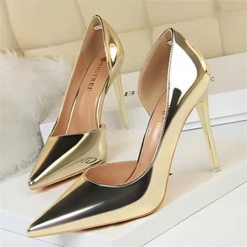 Designer pentru femei pantofi cu toc stiletto simplu metal toc toc înalt superficial gura subliniat partea gol sexy femei pantofi