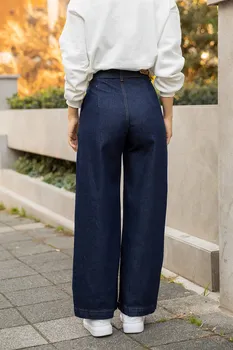 SENSETEKST Mare de Femei de Calitate Tendință Stil de Moda Blugi Largi Plisate Trap Jean-ALBASTRU INCHIS