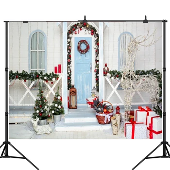 Lyavshi Crăciun fotografie fundal copac de anul nou ușa albastră de Fundal fereastra pași photobooth foto studio foto