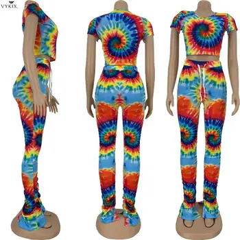 2020 Femei Doua Piese Seturi de Vară Treninguri Tie-dye Print Topuri+pantaloni Costume Sportiv de Fitness Club de Noapte Tinutele 2 Buc Streetwear