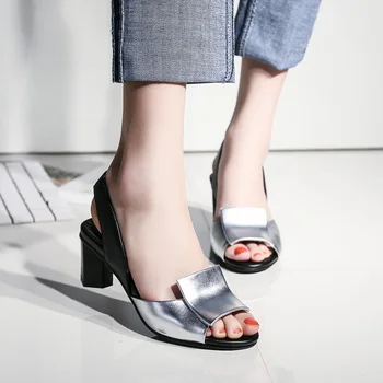 Fanyuan Doamnelor Pantofi de Vara, Sandale cu toc Femei de 7 cm Toc gros Sandale Petrecere de Nunta Pantofi de femeie mare dimensiunea 43