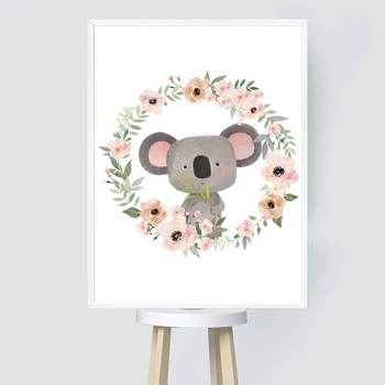 Arta De Perete Panza Pictura Flori Koala, Leu, Panda, Tigru Lenes Desene Animate Nordic Postere Si Printuri Poze De Perete Pentru Camera Copii Decor