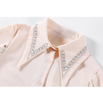 Broderie Chic Bluza Pentru Femei Vintage De Primăvară 2021 Rever Singur Pieptul Cămașă Doamna Felinar Maneca Lunga Solide În Vrac Blusas Sus