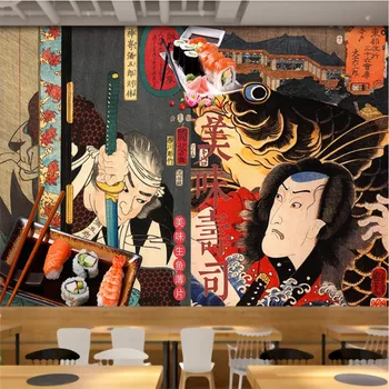 Japoneză Ukiyo-e Delicios Sushi Caracter Tapet de Fundal Murale 3D Modern Restaurant de Sushi Industriale Decor de Perete de Hârtie 3D