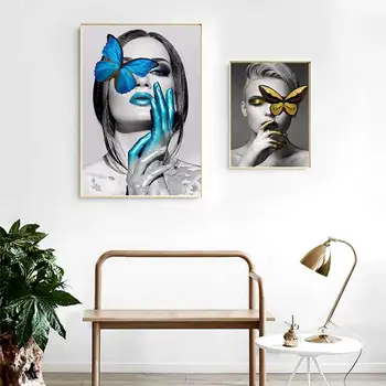 Morden Roz, Flori Albastre Frumusete De Postere Și De Imprimare Panza Pictura Arta De Perete Imagine Pentru Fete Sufragerie Decor Acasă De Moda