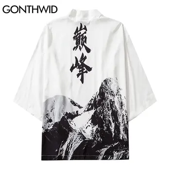 GONTHWID Kimono Cardigan Jachete Tricouri Harajuku Caracter Chinezesc Vârf de Munte Cămașă de Imprimare Jacheta Streetwear Mens Hip Hop Topuri