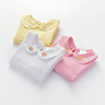 Primăvară Nouă Fete T-shirt Rever Guler de Papusa cu mânecă Lungă T-Shirt, Blaturi pentru Copii Bottom Tricou 0-6 Ani