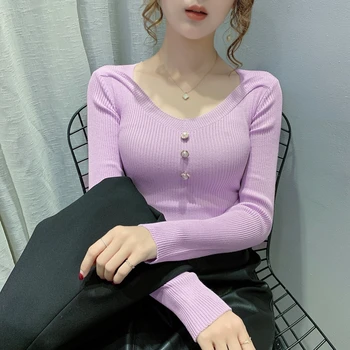 Femei Tricotate Pulovere De Iarnă 2020 Moda Casual Cu Maneci Lungi Albe Pulovere Coreean Haine Elegante, Sexy Violet Doamnelor Topuri