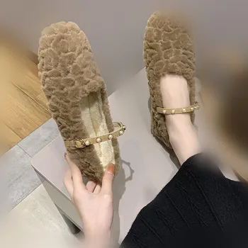 Decorateion Mocasini Perla de Blană Elegant coreean Pantofi pentru Femeie Încălțăminte Casual Adidas pentru Femei Mocasini Toamna Deget de la picior Pătrat All-Meci