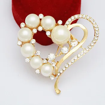 Calitate De Top Minunat Crema Perla Destul De În Formă De Inimă Brosa Clar Austria Cristal Ace De Broșă