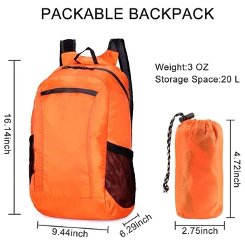 Rucsac drumetii,Packable Pliabil rezistent la apa Usor 20L Daypack pentru Camping Călătoresc Patinaj în aer liber