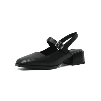 NIKOVE 2020 Deget de la picior Pătrat de Vara Femei Pompe de Pantofi de Piele+PU Cataramă Pătrată Med Toc Solid de Moda Casual Pantofi Mărimea 34-39