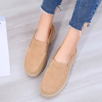 Din piele de Dimensiuni Mari Fund Gros Crescut Britanic de Agrement Respirabil Pantofi Casual Femei Nava-on Confortabile Pantofi pentru Femei