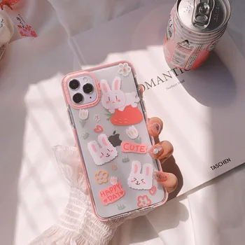 Kawaii Iepuras de plus Flori Drăguț Telefon caz pentru Apple iPhone SE 2020 11 Pro X XS Max XR 7 7 Plus 8 Plus 7Plus cazul capac de silicon