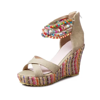 Curea Glezna Capac Toc Înalt Pene Platforma Tocuri Femei Sandale Culori Amestecate Vara Sandale Pantofi De Moda