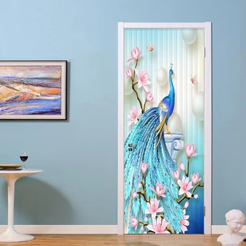 European Stil 3D Relief Albastru Păun picturi Murale Foto Tapet Living, Dormitor de Lux, Usi Autocolant PVC Hârtie de Perete Decor Acasă