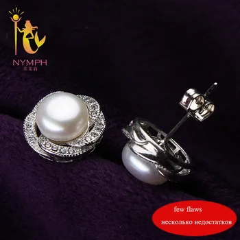 [NIMFA] bijuterii Perla cercei cu perle pentru femei naturale de apă dulce pearl cercei stud pentru petrecerea de FLORI E1061