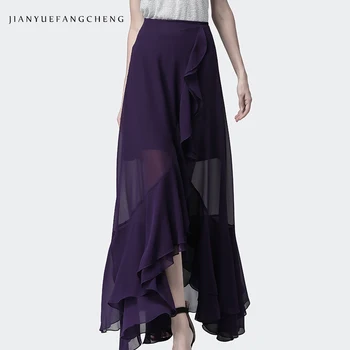 Fusta lunga pentru Femei de Vară Șifon Zburli Violet Fuste Talie Mare Moda Etaj Lungime Cutat O-Linie Plus Dimensiunea 4XL Fuste Jupe