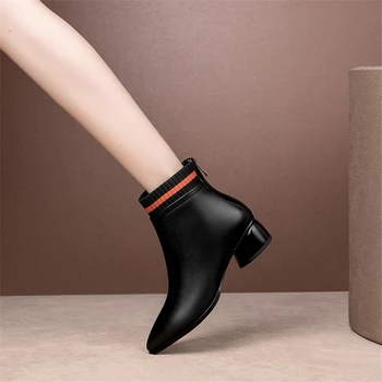 Timalina De Iarnă Cizme Pentru Femei De Cusut A Subliniat Toe Fermoar Moda Casual Glezna Cizme Pentru Femei Tocuri Groase Din Piele Doamnelor Pantofi