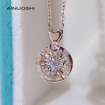 AINUOSHI Tăiat Rotund 0.075 ct Diamant Adevărat Dans Aur de 18K in Forma de Inima Pandantiv Colier Bijuterii Care Însoțesc O Viață 18