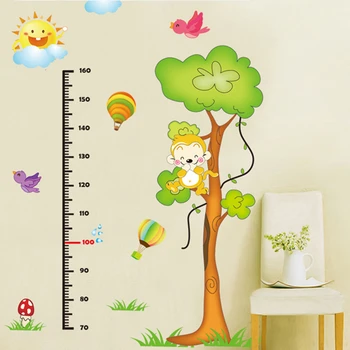 Maimuță Drăguț Copac Grafic De Creștere Autocolante De Perete Pentru Camera Copii Acasă Decorare Animale Desene Animate De Artă Murală Înălțime Măsură Decalcomanii De Perete