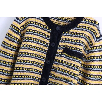 2021 Noi Femeile Jacquard Tricot Pulovere Cardigan Mâneci Lungi Casual Moda Vintage Cald Tricotate Femei