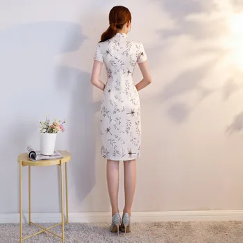 Vara Imprimare de Flori Cheongsam Femei Elegante ale modelului Manual Butonul de Rochie cu Maneci Scurte de Genunchi Lungime Rochie Scurtă Sexy Plus Dimensiune M-XXXL