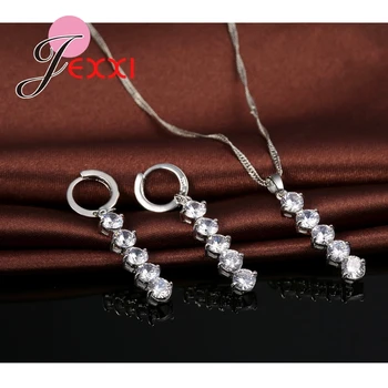O Serie CZ Formă de Cristal de Argint 925 Bijuterii Mireasa Bijuterii Seturi de Colier Cercei Inel Set de Bijuterii Pentru Nunta