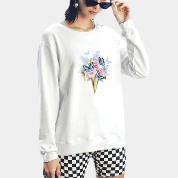 Floare De Imprimare Kawaii Supradimensionat Tricou Toamna Femei Harajuku Topuri O-Neck Maneca Lunga Streetwear Femme Liber Casual, Pulovere