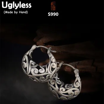 Uglyless Real 999 Argint Bijuterii Fine Epocă Gol Modele De Femei Exotice Rochie Cercei Nepal Etnice Cârlig Ureche Manual Brincos