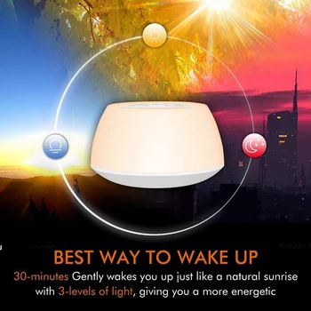 Wake-Up Light Ceas Deșteptător, Ceas Funcția de Somn Ajuta Lampă de Noptieră, Nivel 3 de Luminozitate, 8 Sunete Naturale, 256 de Culori din Dormitor